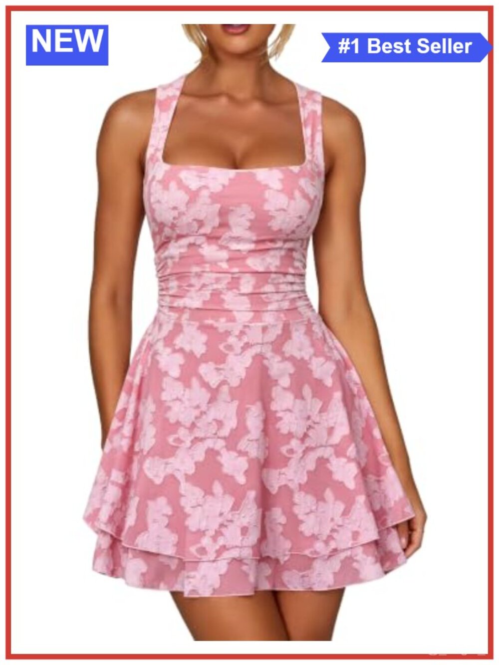 Floral Ruffle Square Neck A-Line Mini Dress Sleeveless Party